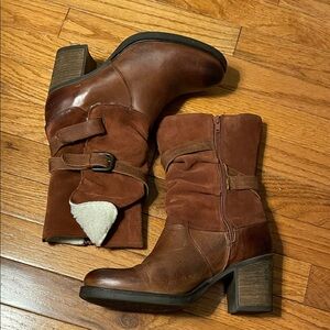 Bos. & Co. Chestnut Heeled Boots with Shearling Lining